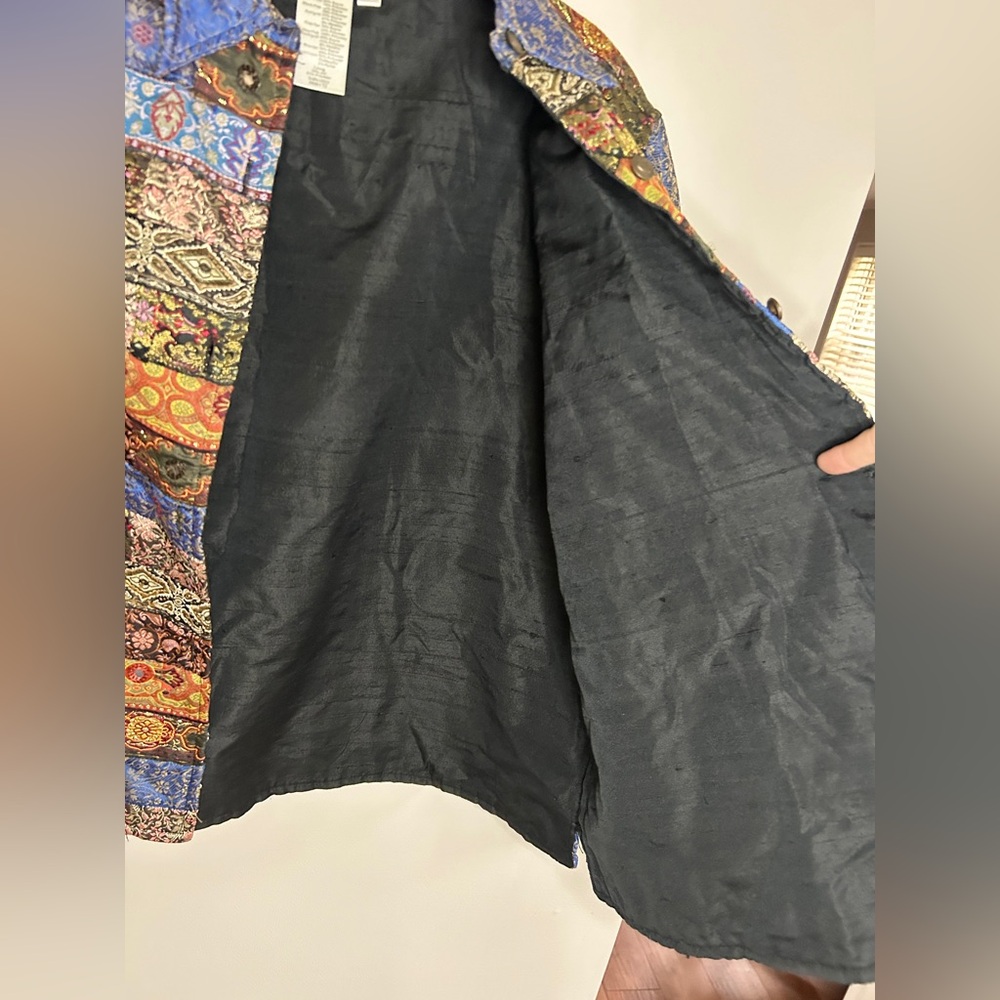 VINTAGE Y2K Boho Brocade Patchwork Silk Tapestry Jacket Whimsigoth Art Wear Sz L - Picture 12 of 15